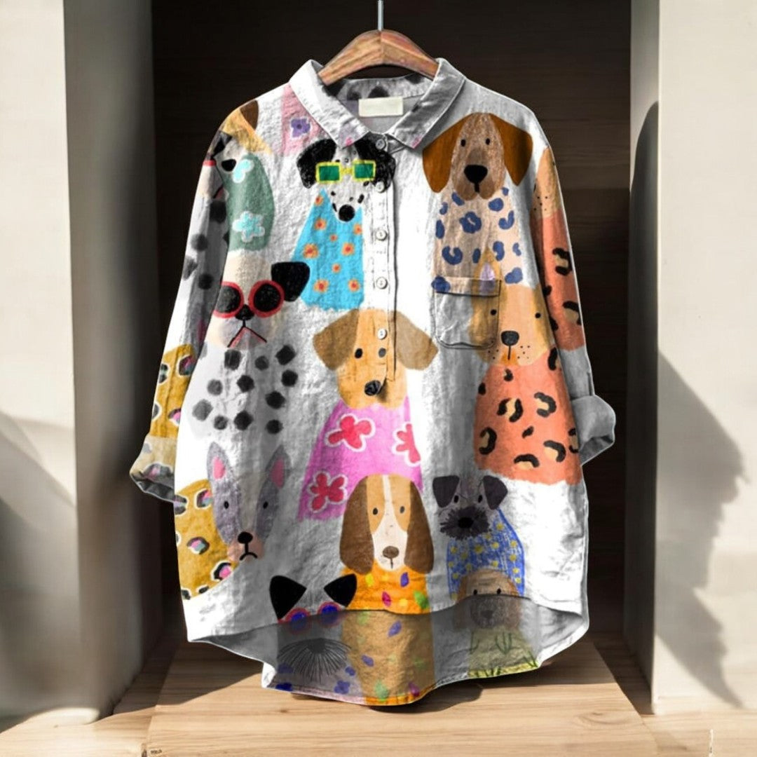 Laluna — Blusa feminina exclusiva com Estampado de cachorro