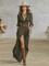 Clara – Vestido Comprido Plissado em Algodão e Linho com Cinto
