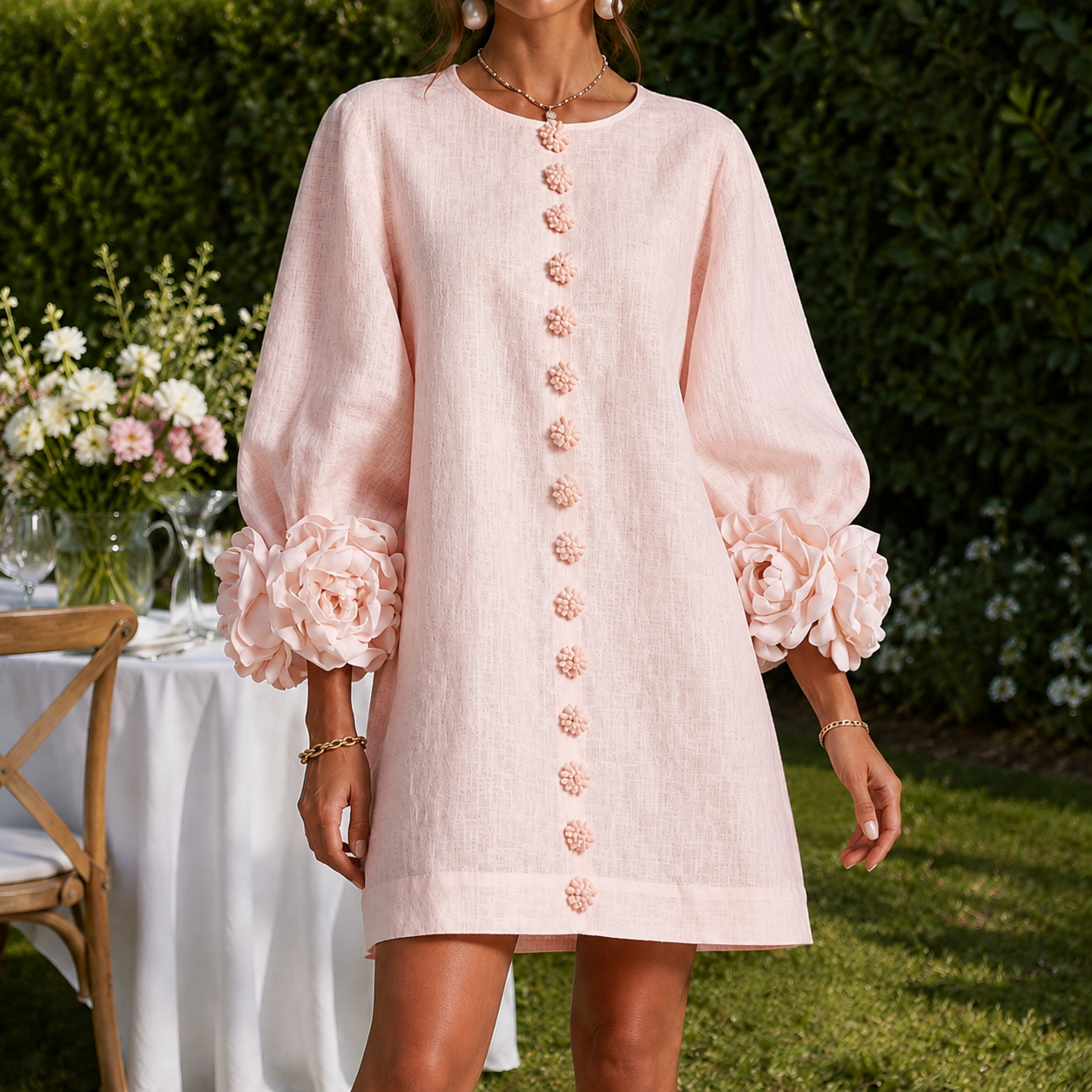 Vestido Caetana com Punhos em Roseta