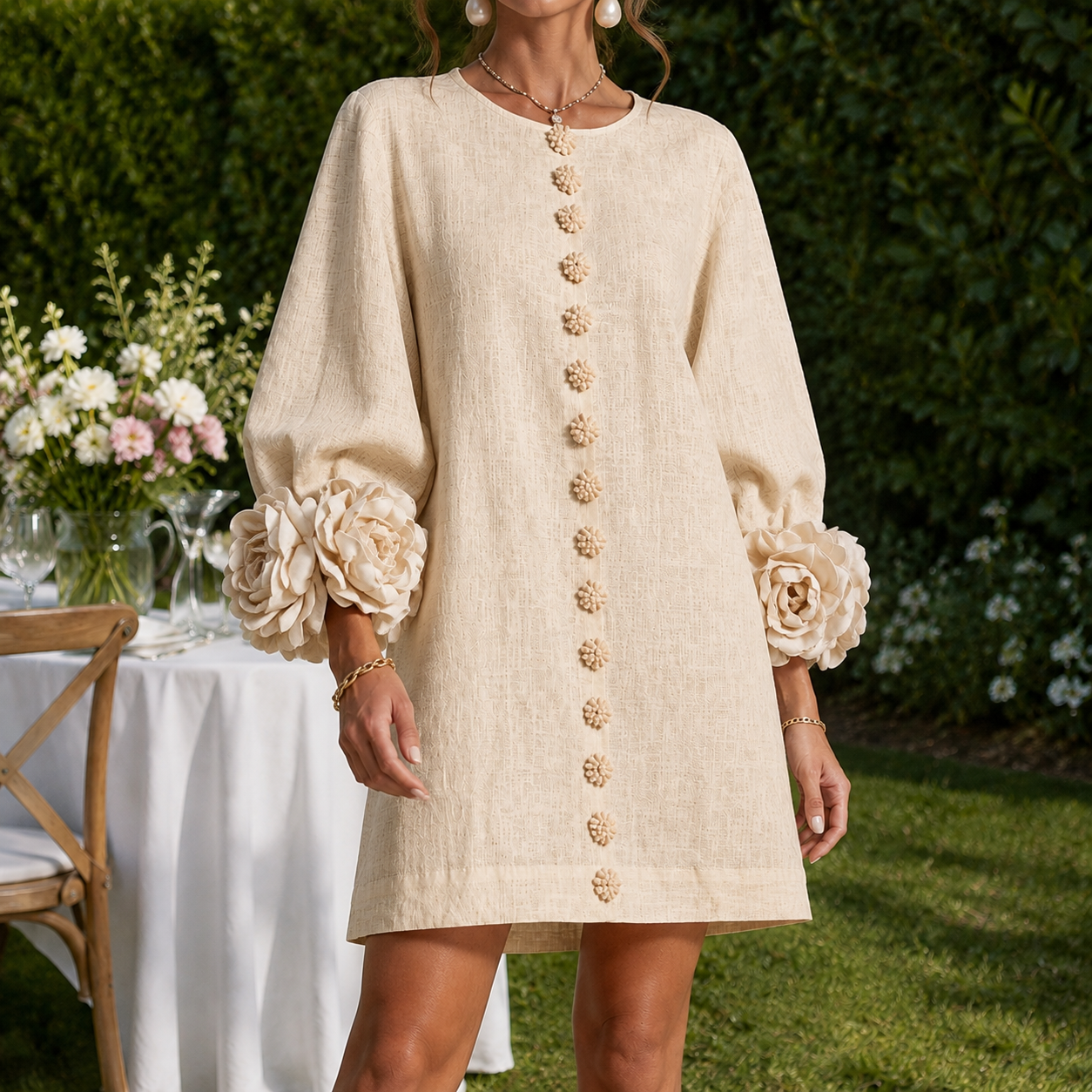 Vestido Caetana com Punhos em Roseta