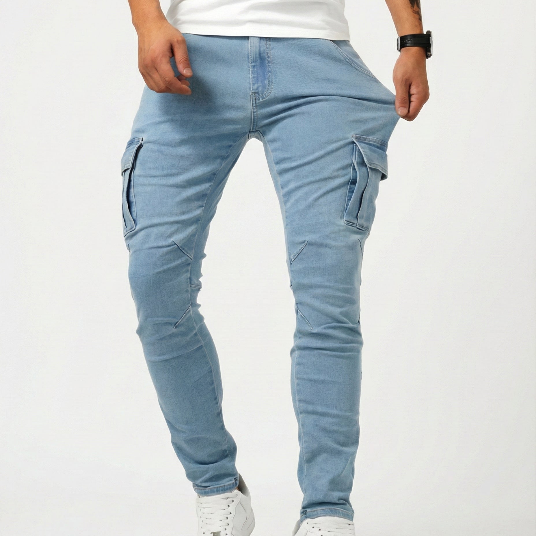 Duvan — Calças cargo elásticas azul-marinho para Homem