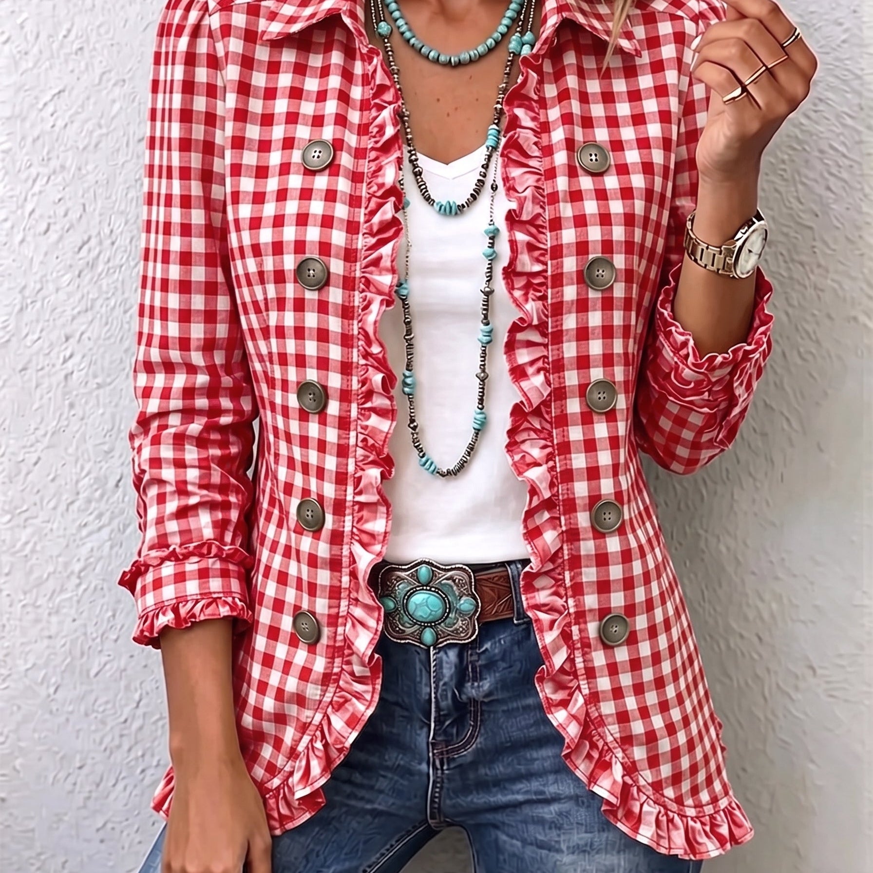 Mariana | Blazer Xadrez Vichy com Folhos