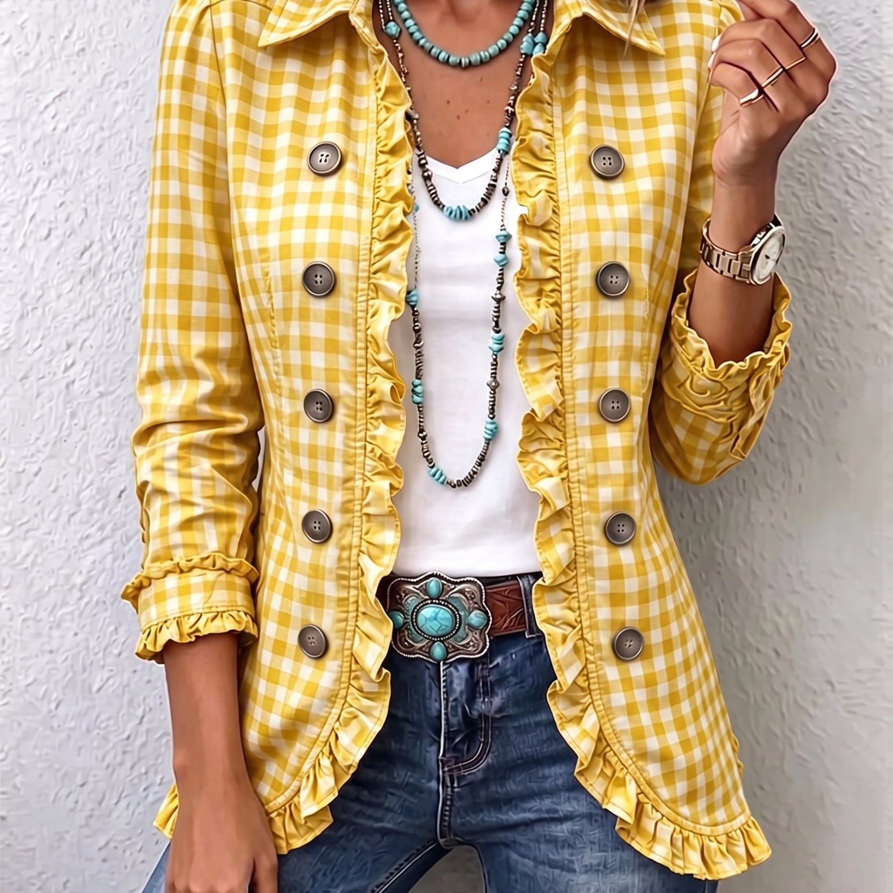 Mariana | Blazer Xadrez Vichy com Folhos