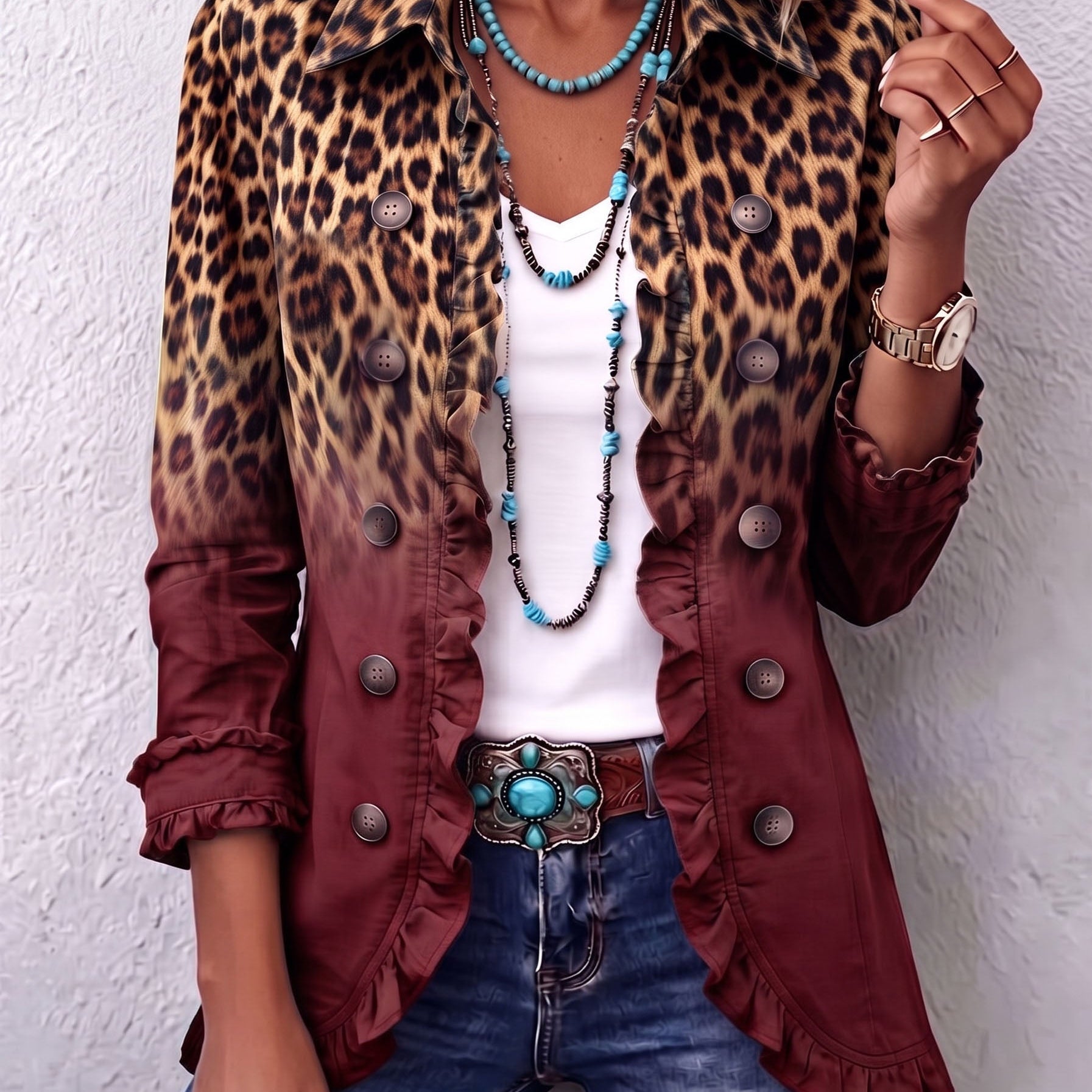 Madalena | Blazer Leopardo Difuminado com Folhos