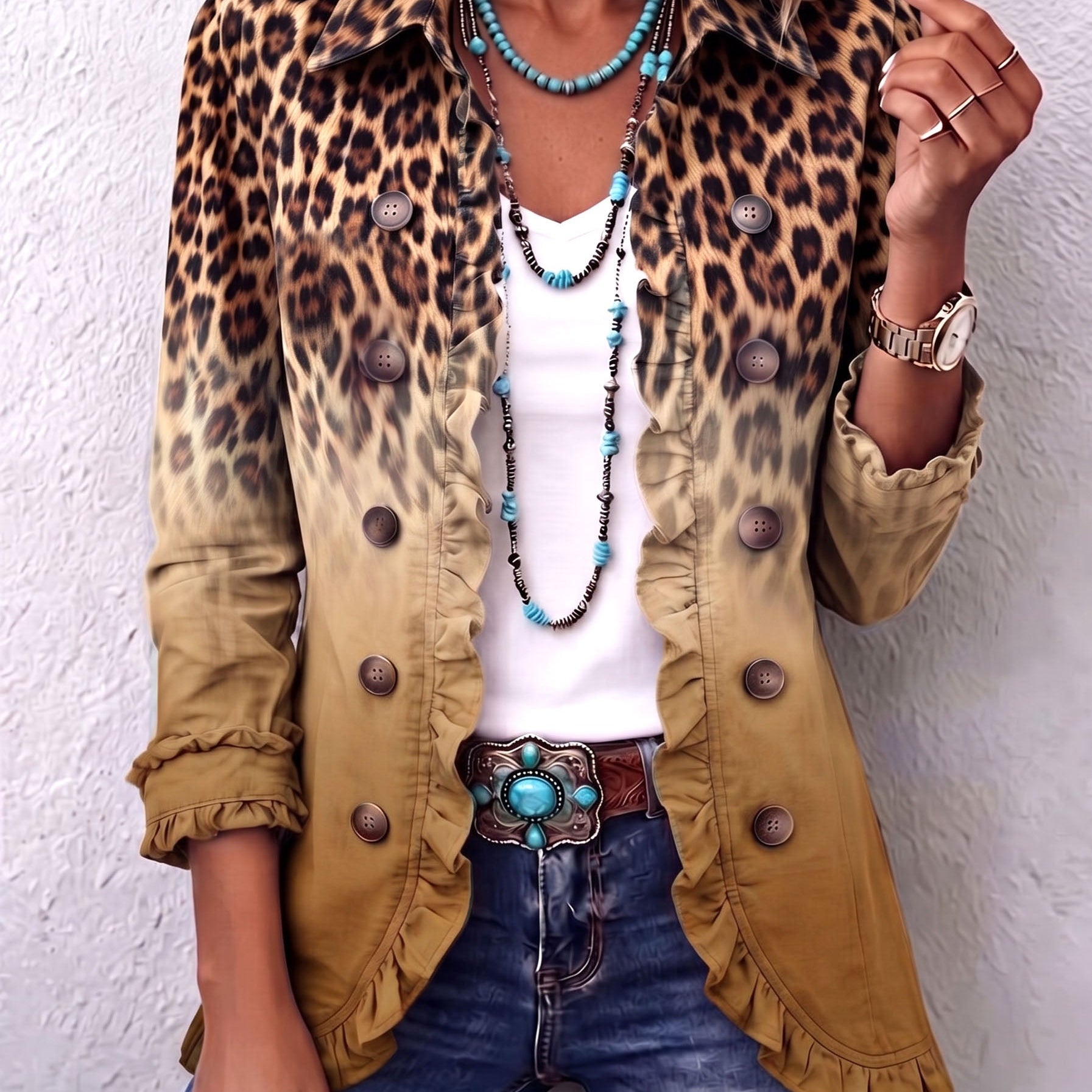 Madalena | Blazer Leopardo Difuminado com Folhos