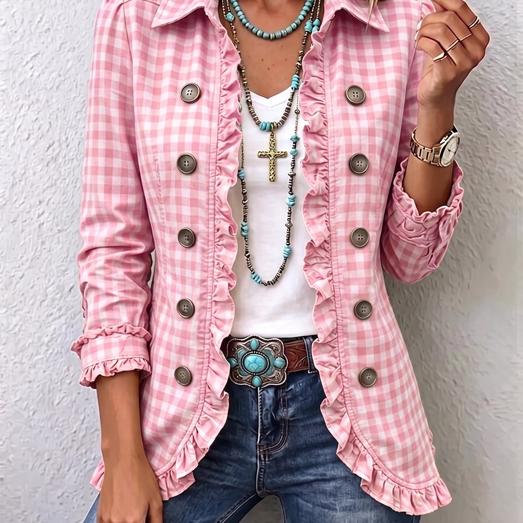 Mariana | Blazer Xadrez Vichy com Folhos