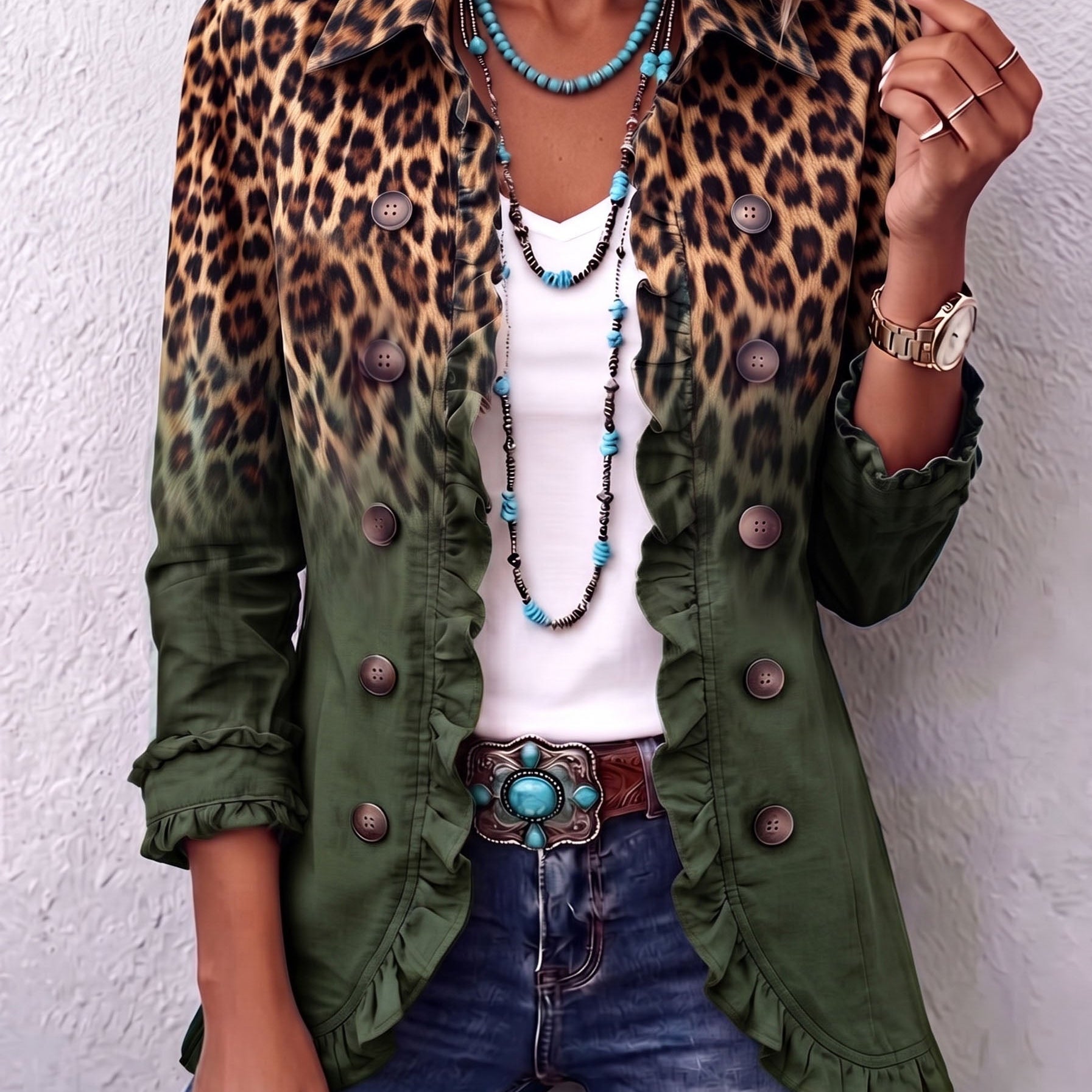 Madalena | Blazer Leopardo Difuminado com Folhos
