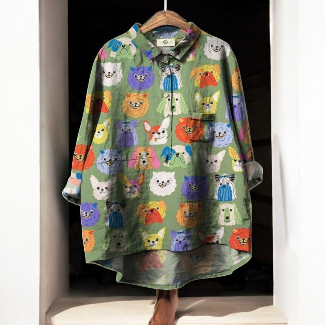 Laluna — Blusa feminina exclusiva com Estampado de cachorro