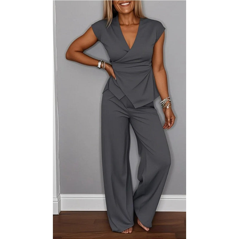 Palmira | Conjunto de blusa com decote em V e calças largas