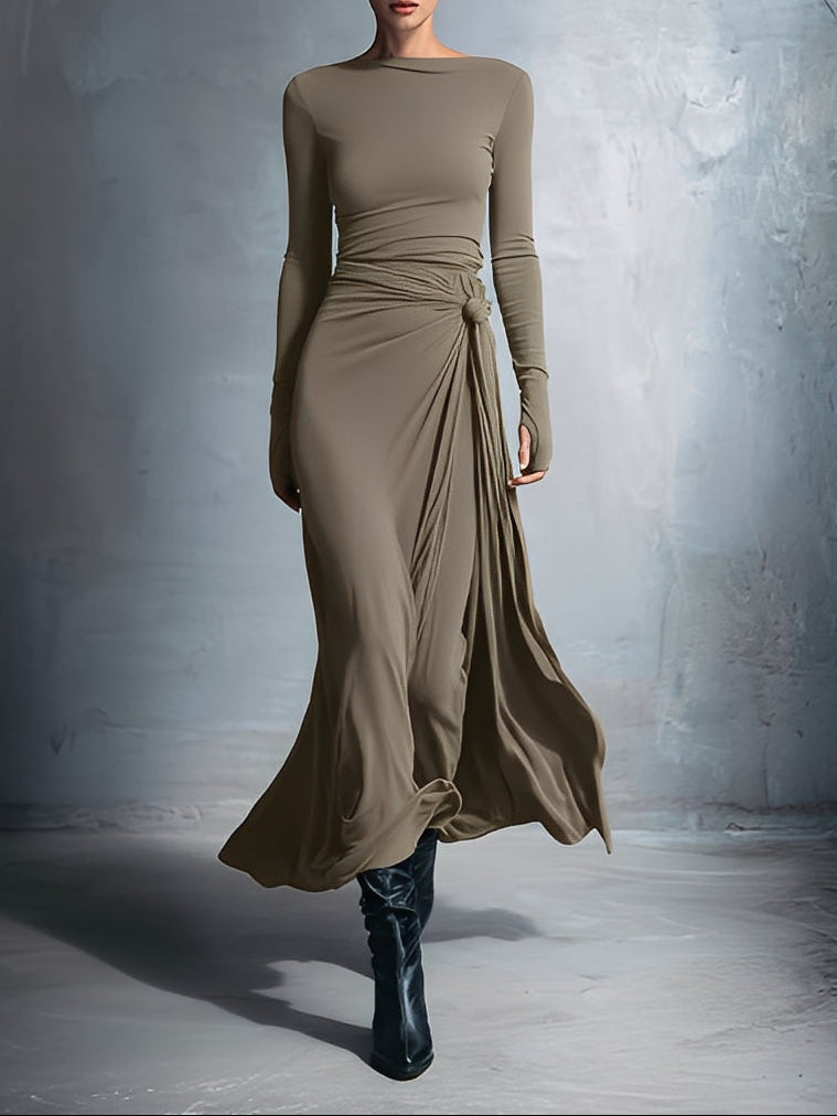 Fernanda – Vestido Maxi Traçado com Nó Lateral