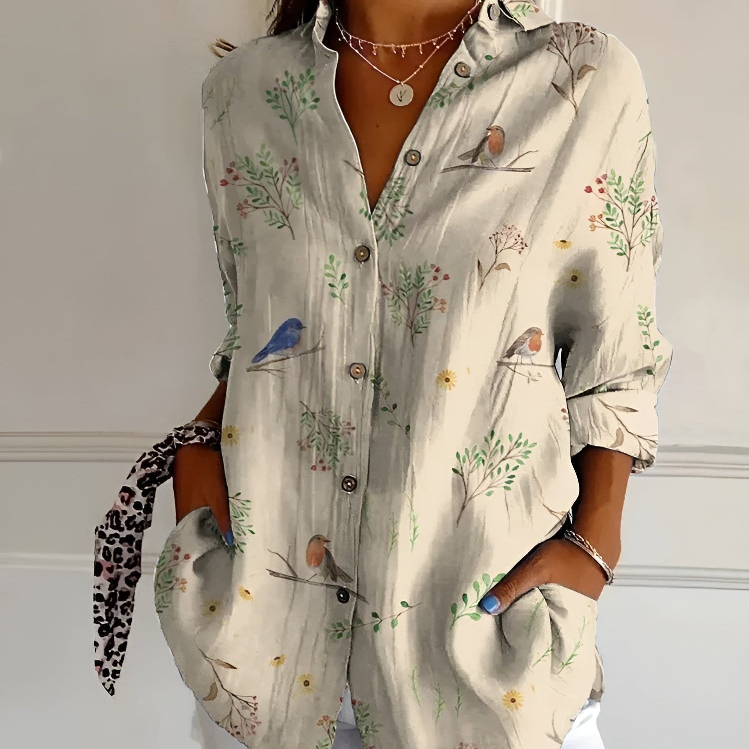 Roberta™ — Camisa Floral de Corte Descontraído