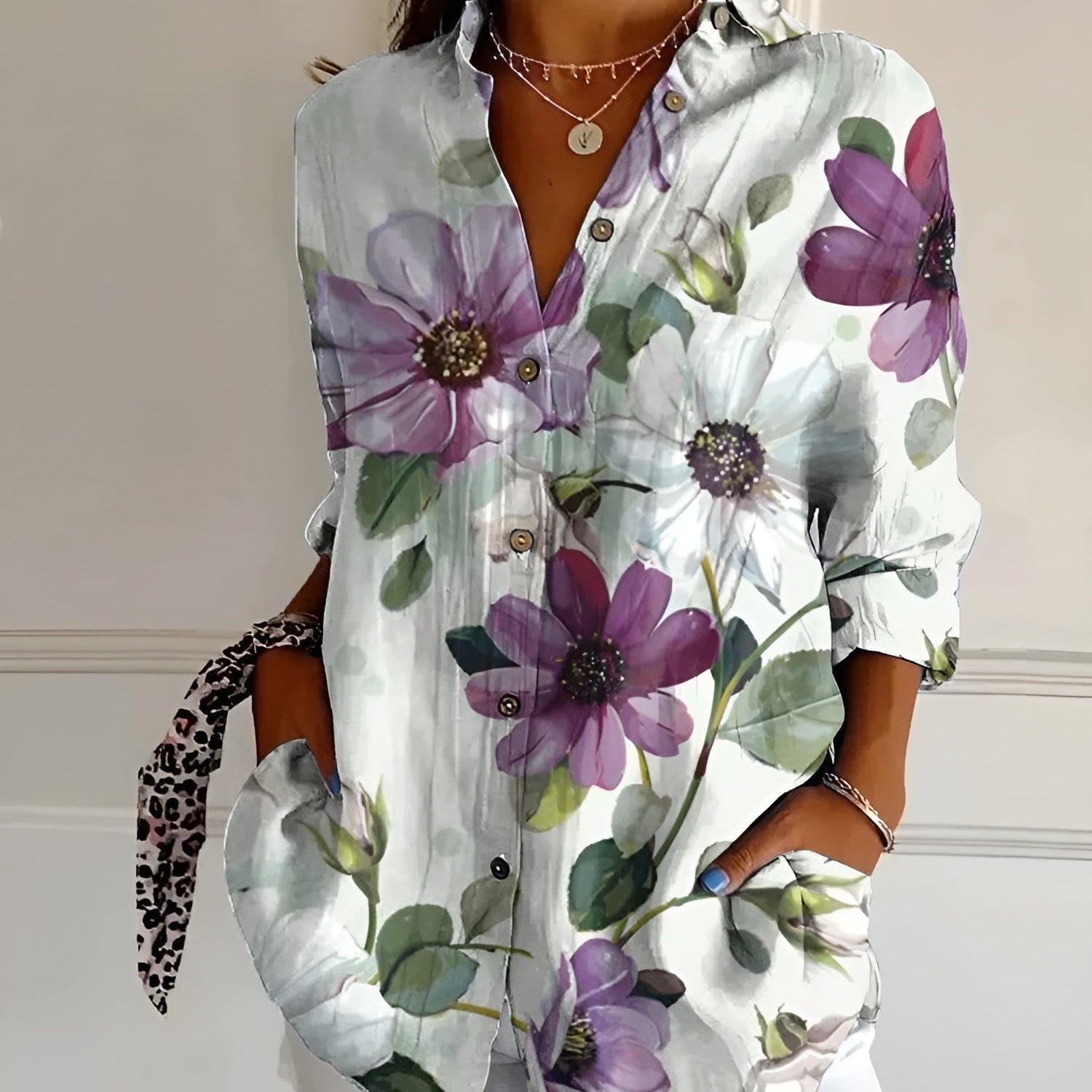 Roberta™ — Camisa Floral de Corte Descontraído