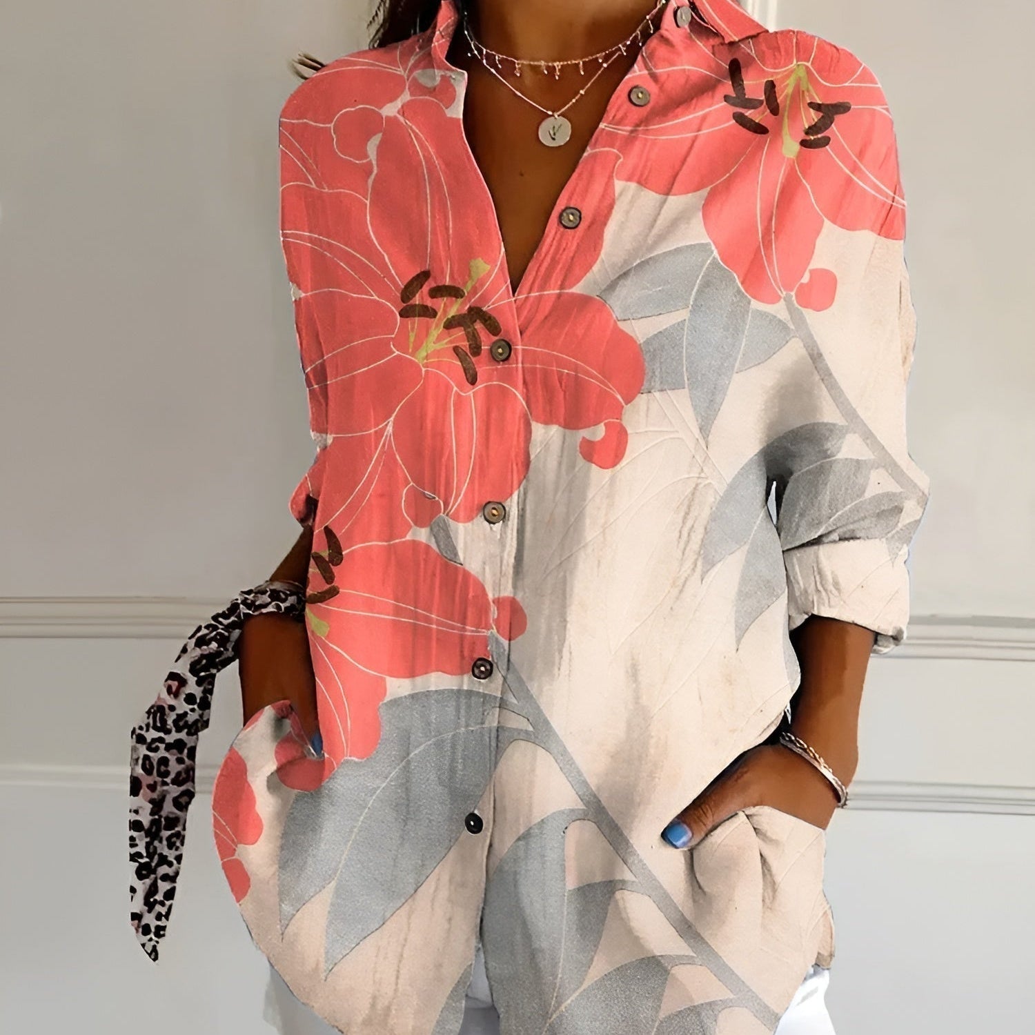 Roberta™ — Camisa Floral de Corte Descontraído