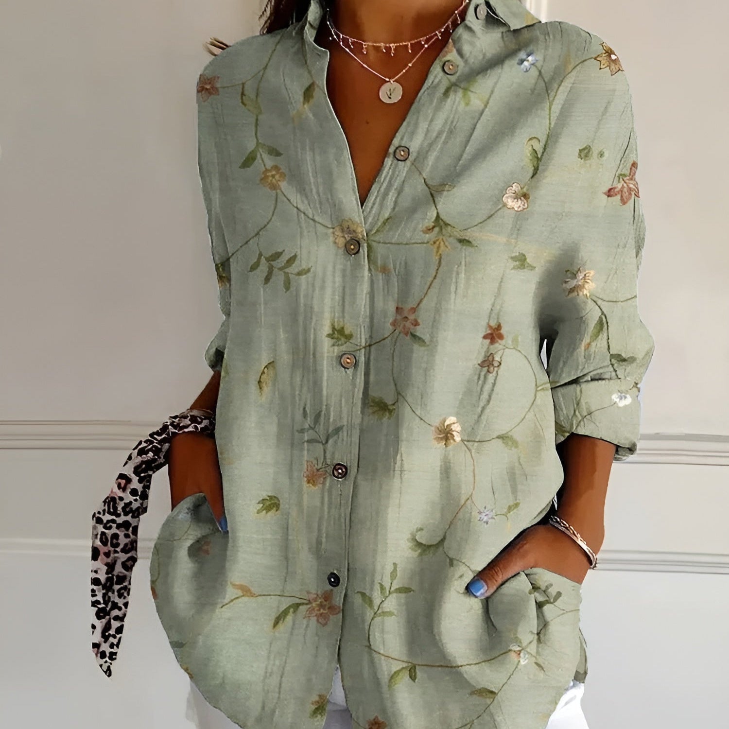 Roberta™ — Camisa Floral de Corte Descontraído