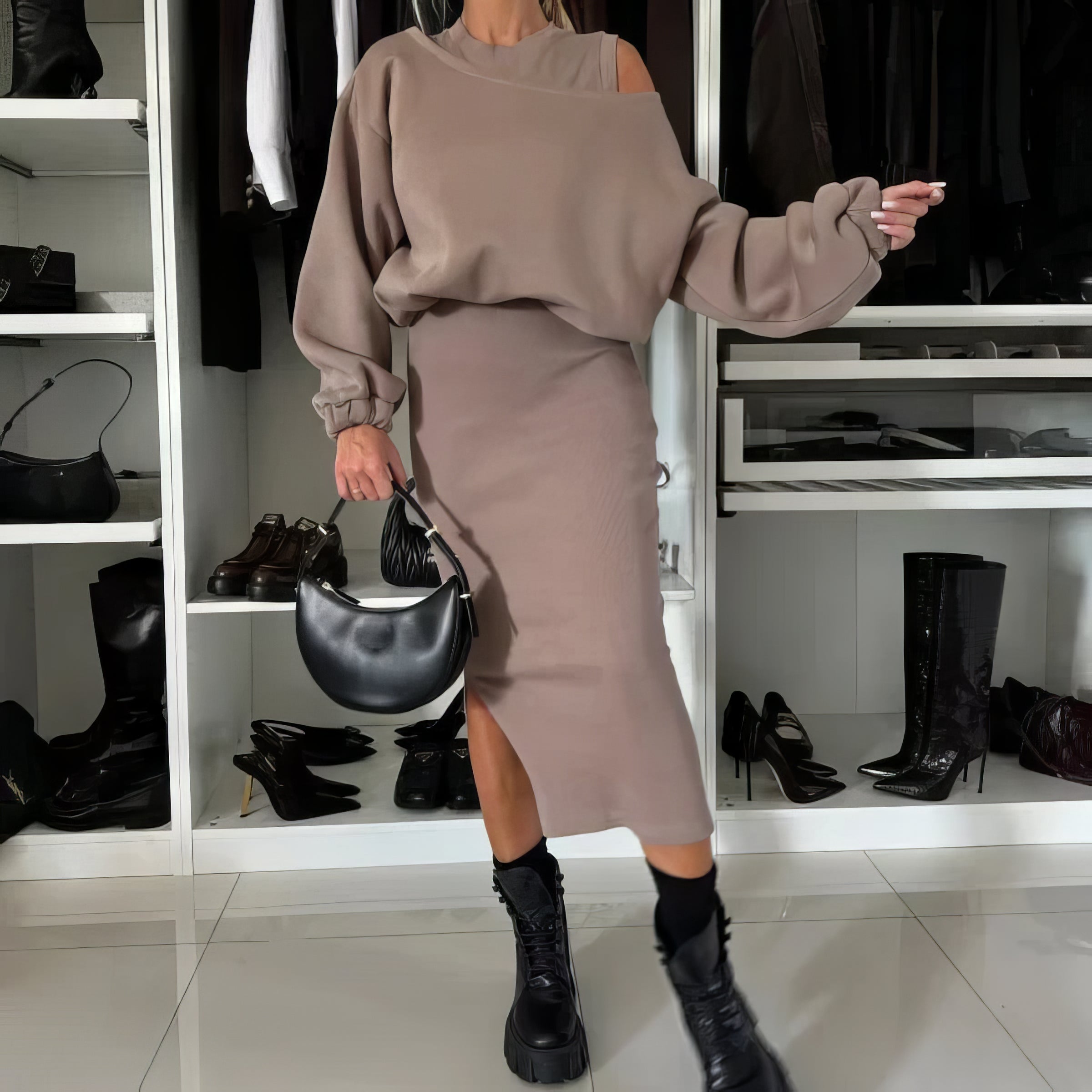 Conjunto de sweatshirt sem mangas e vestido