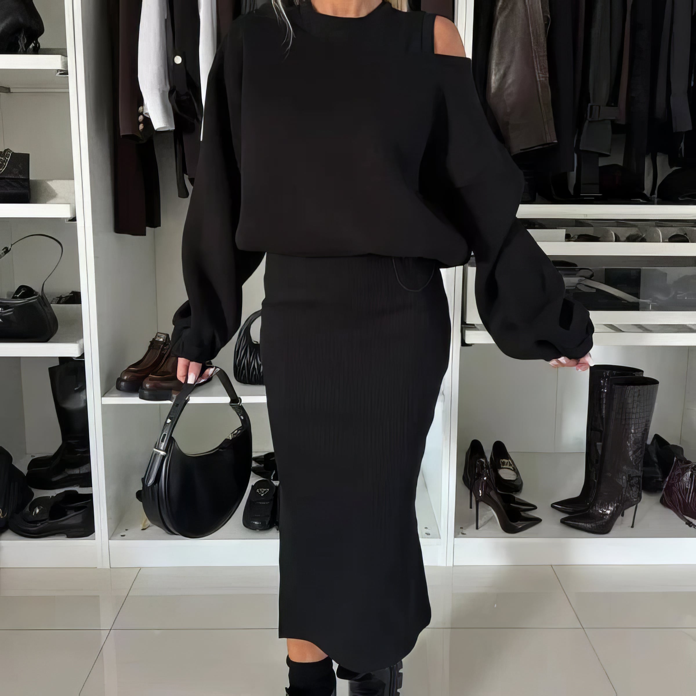 Conjunto de sweatshirt sem mangas e vestido